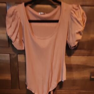 Free People Pink Puffed Sleeve Bodysuit